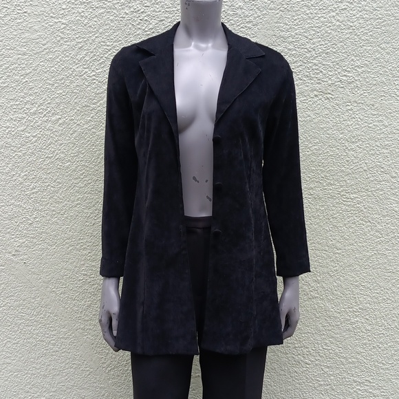 ALLEN SAMO LADIES VINTAGE BLACK FAUX SUEDE (3) BUTTON JACKET *UNLINED (USA) - Picture 15 of 17